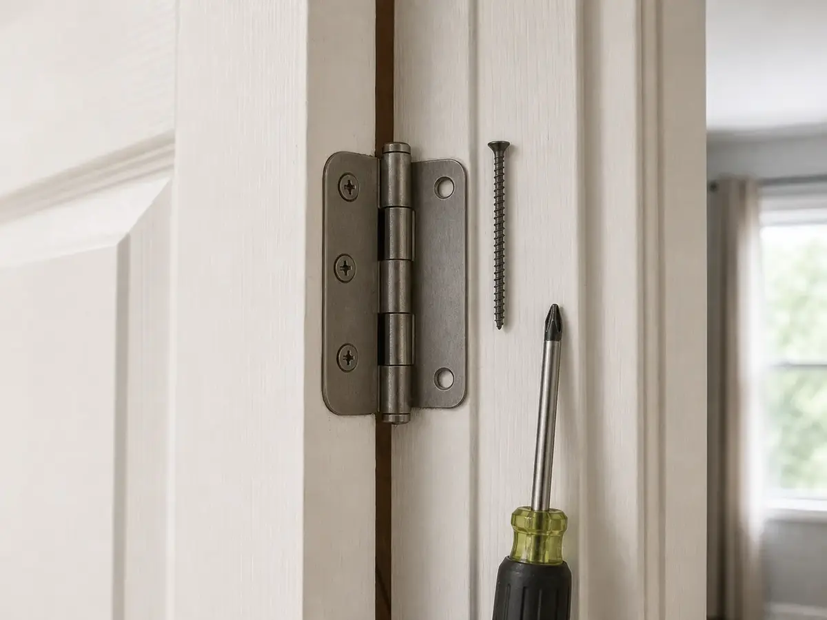 Door hinge screws for door rubs at bottom