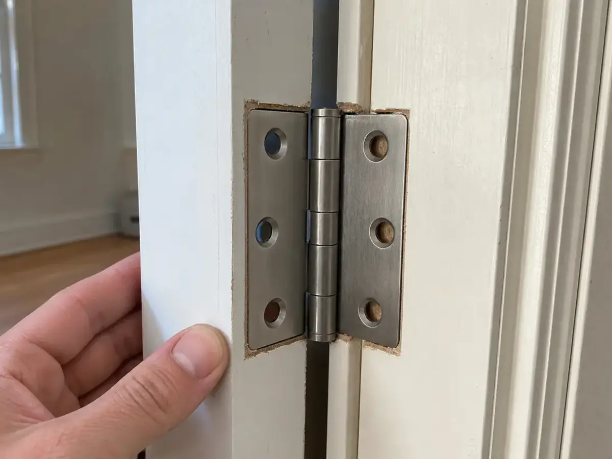 Door hinge for door rubs at bottom