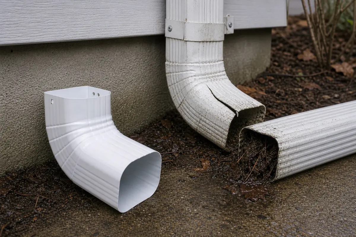 Downspout elbow area for a confirmed replacement after blockage testing