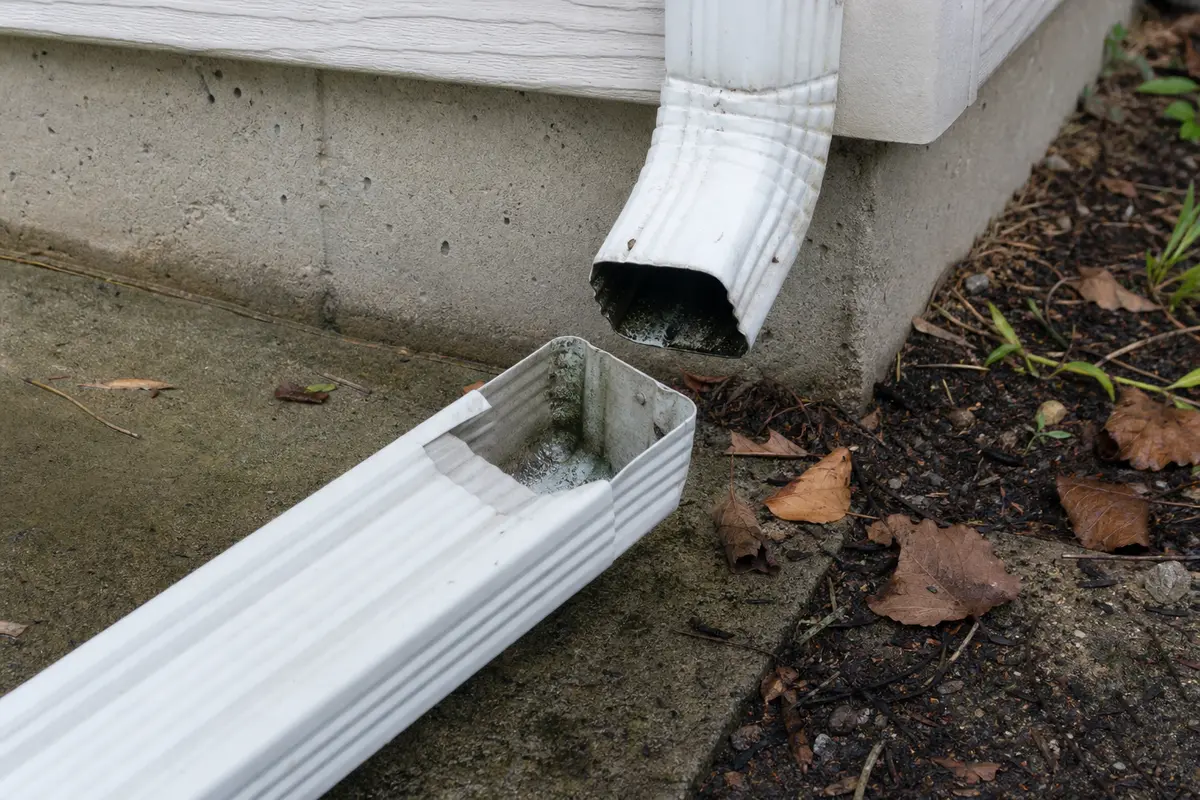 Downspout extension opening that should be clear before replacing an elbow