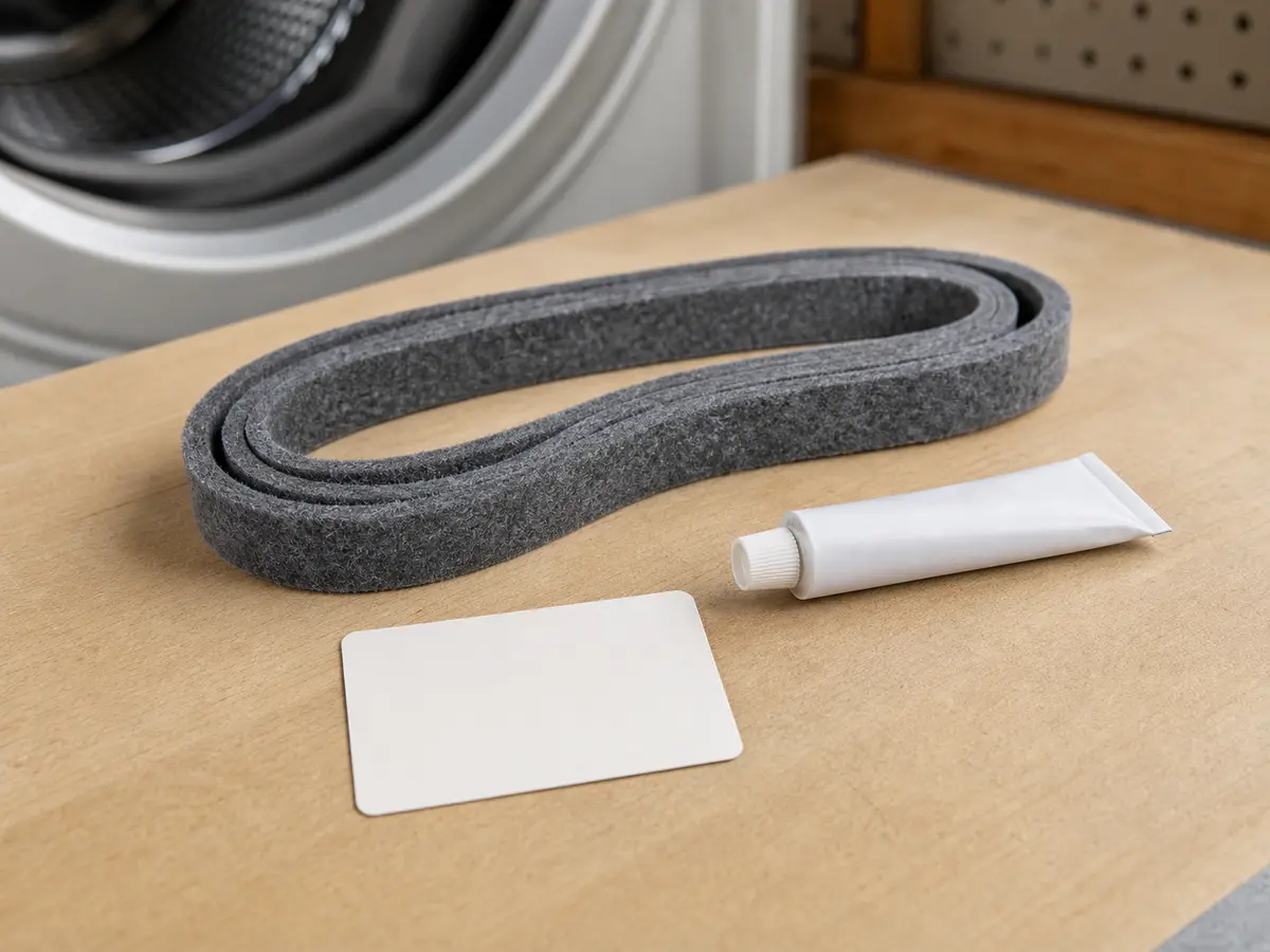 Dryer drum felt seal replacement kit with high temperature appliance adhesive