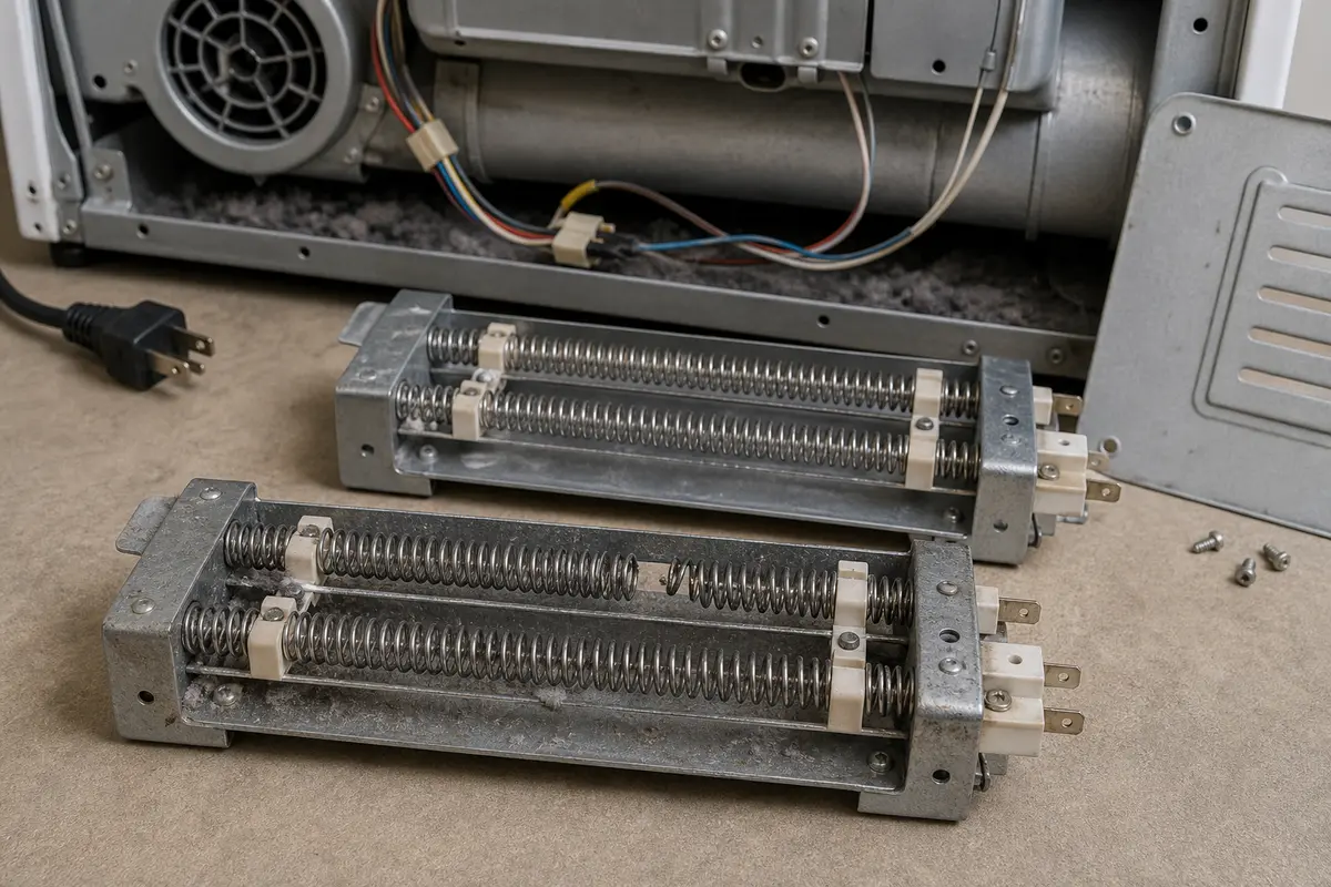 Dryer heating element replacement matched after airflow and power checks