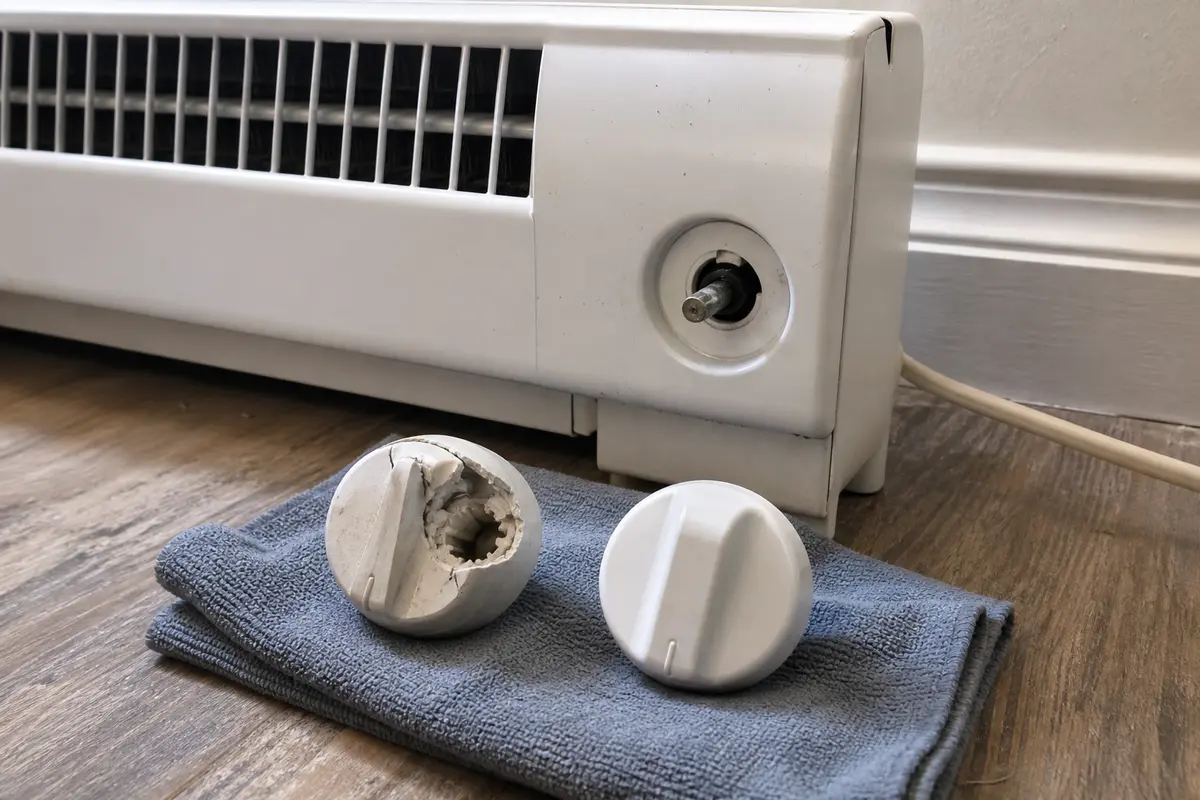 Electric heater control knob shown in the repair area for electric heater clicking noise