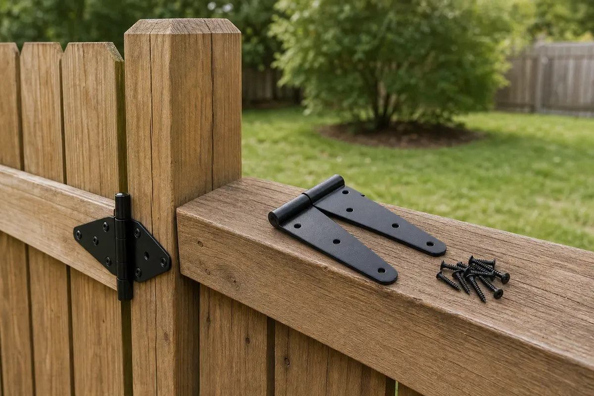 Fence gate hinge set for confirmed gate-side looseness
