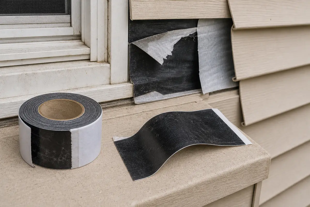 Siding flashing tape for a confirmed leaking window flashing repair