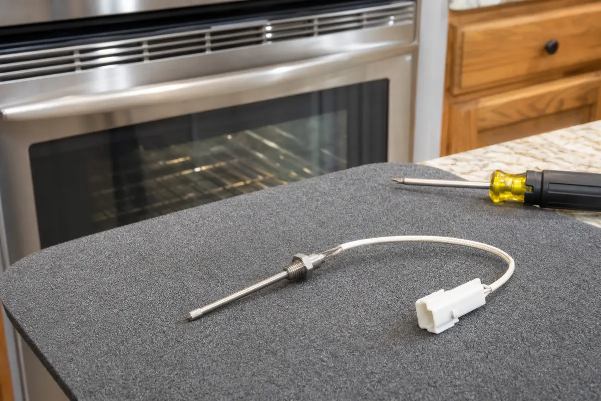 GE Profile oven temperature sensor next to an oven service area