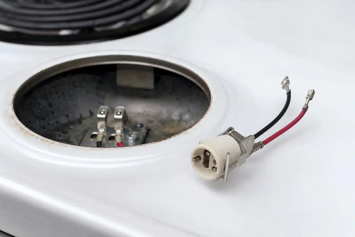 Surface element receptacle shown in the repair area for ge profile stove burner not heating