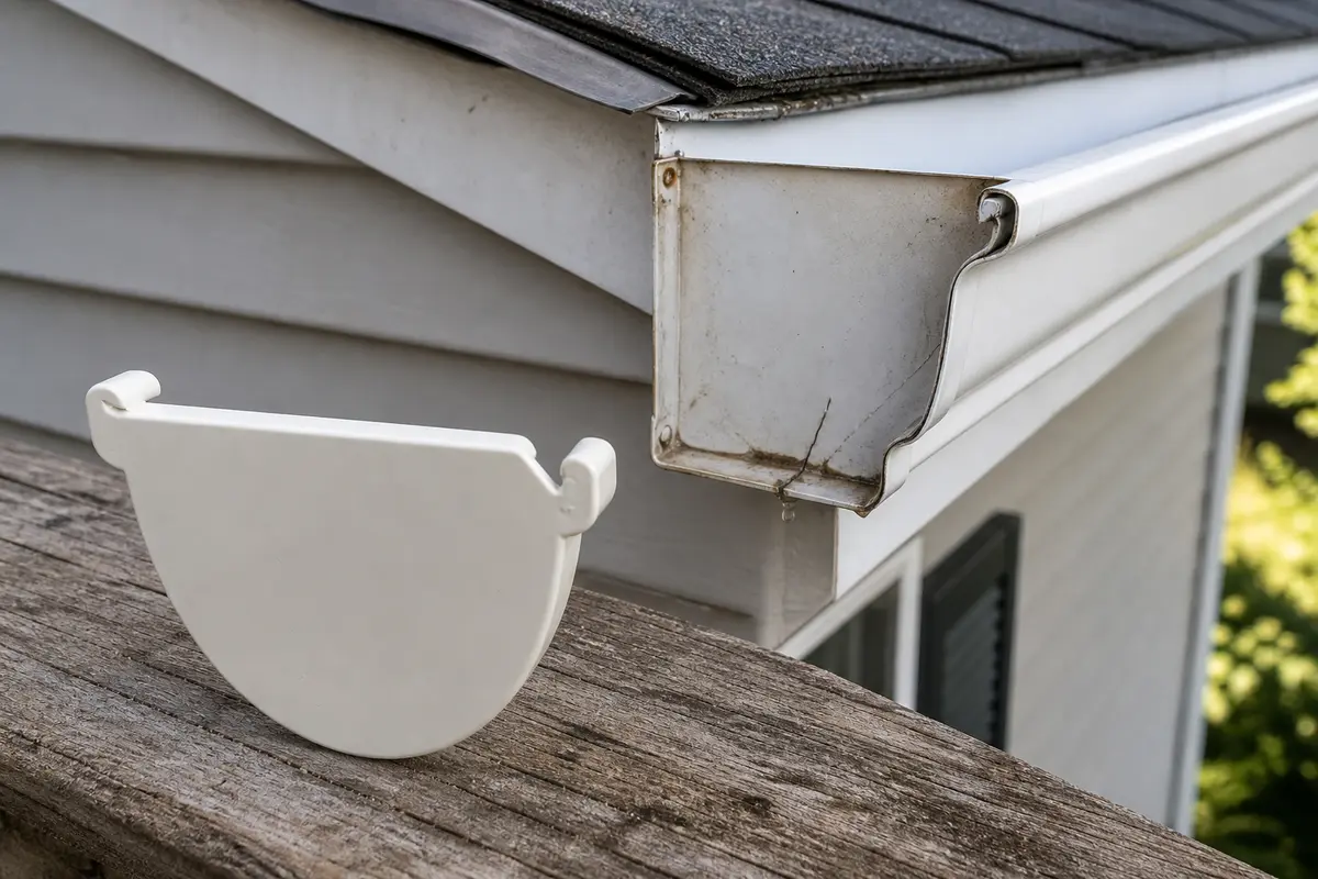 Gutter end caps for a confirmed leaking or missing gutter end