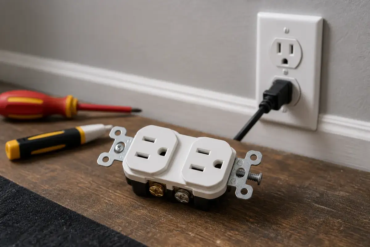 Duplex receptacle with removable side tabs for a half-hot outlet repair