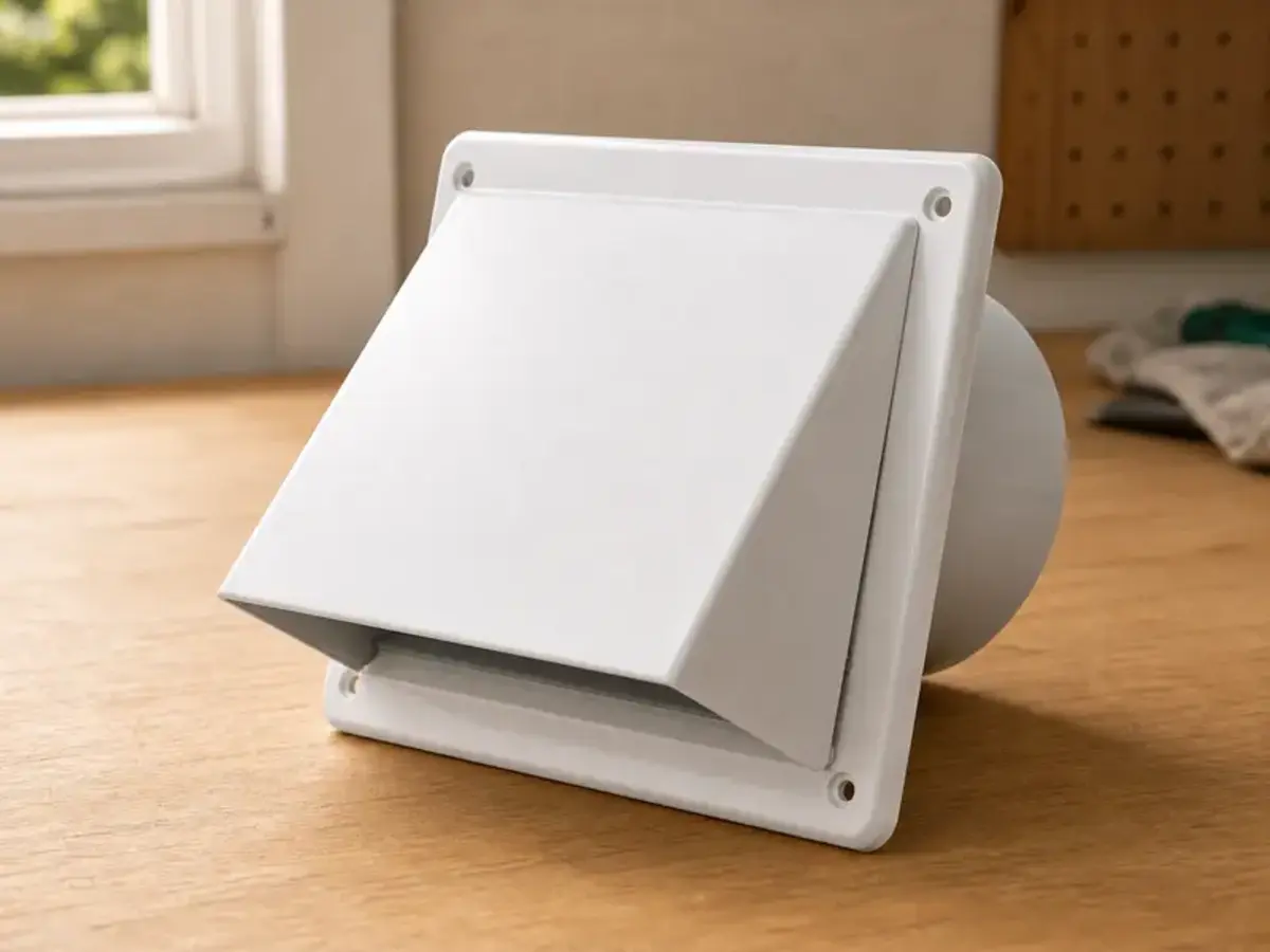 Four-inch exterior wall cap with damper for bathroom exhaust duct