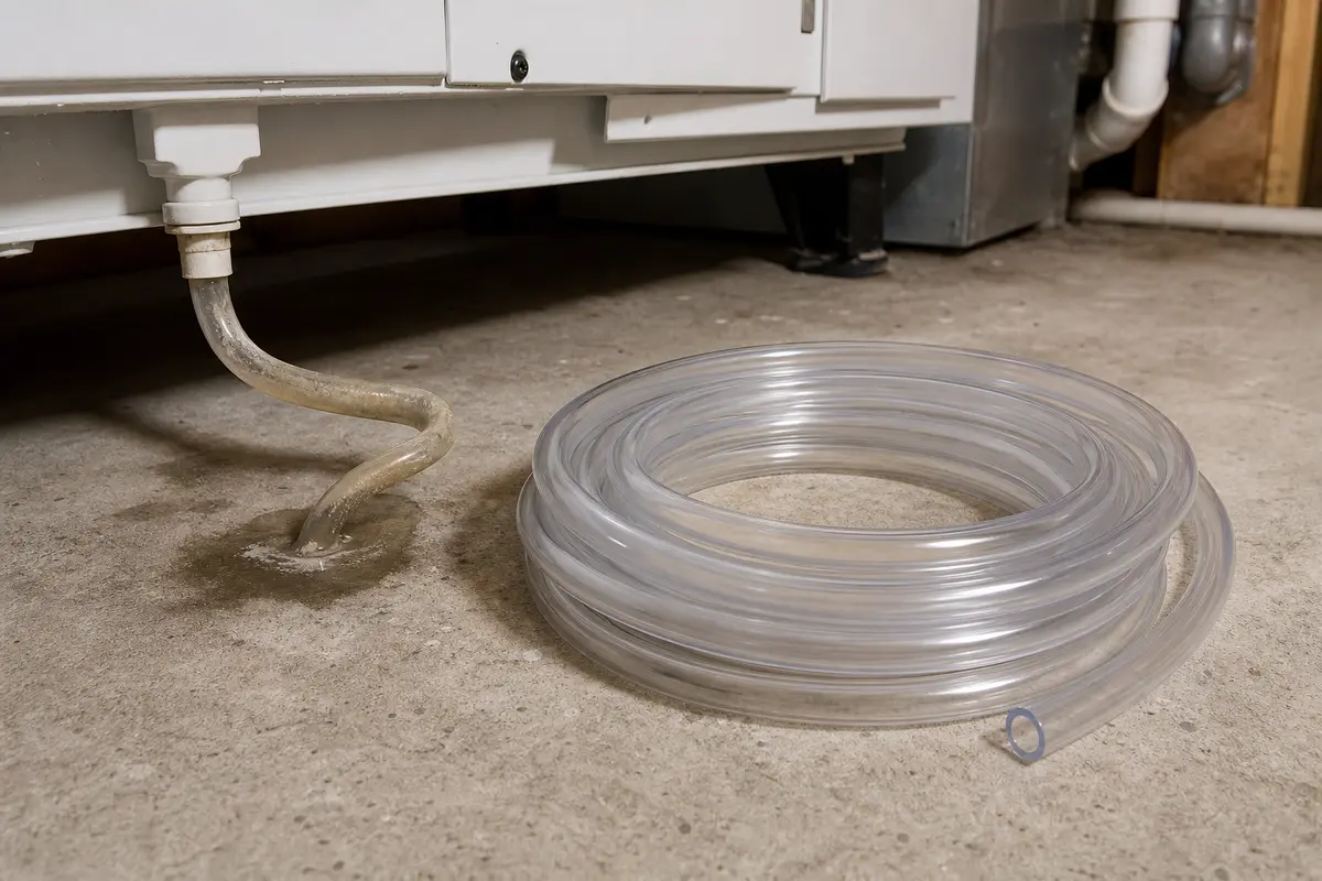 Flexible condensate drain tubing for HRV cabinet water checks