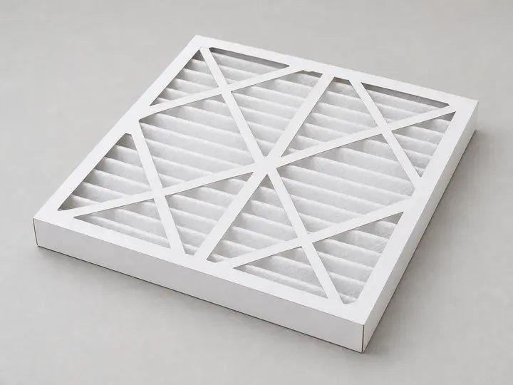 Pleated HVAC air filter with white frame