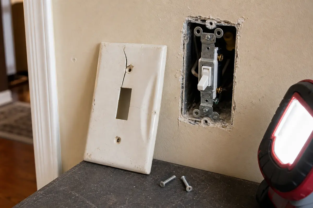 Light switch wall plate shown in the repair area for light switch wont stay in position