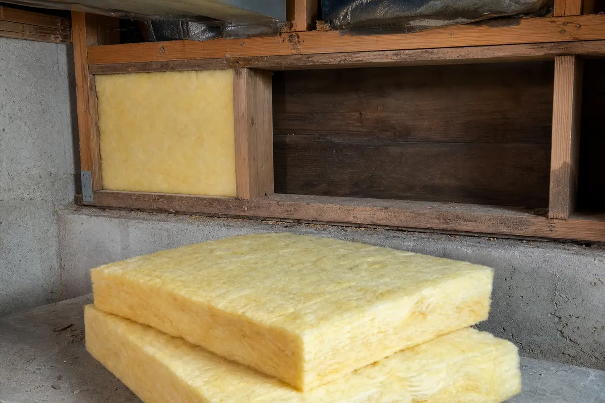 Clean batt insulation pieces sized for rim joist bay replacement