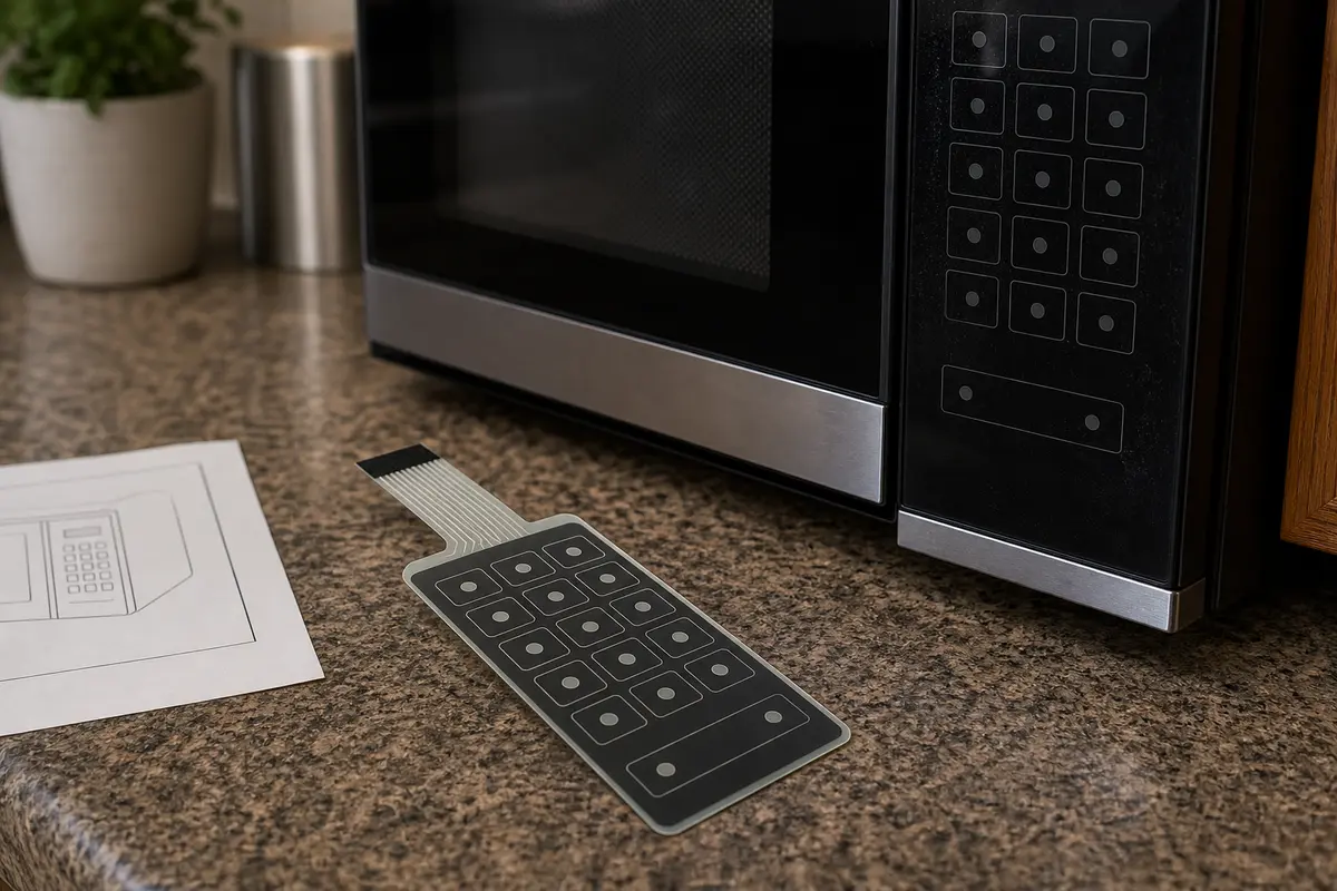 Microwave keypad membrane replacement part matched by model number and connector style
