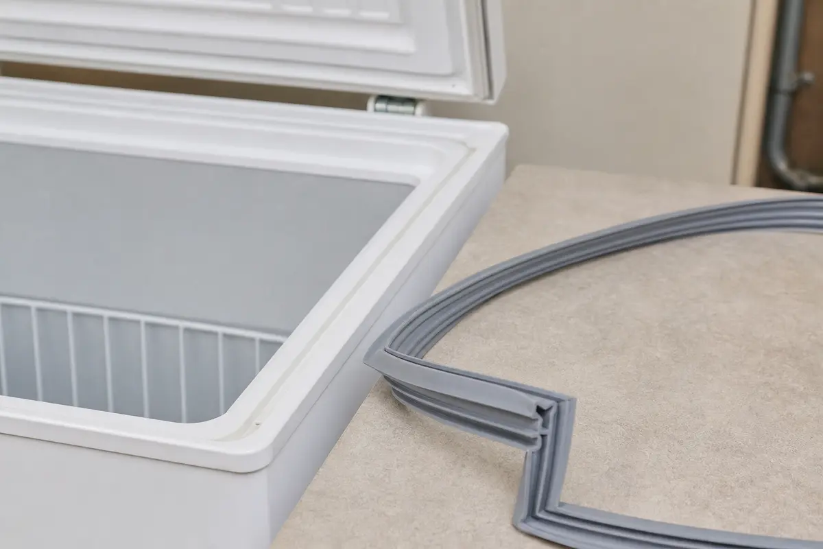 Chest freezer lid gasket shown in the repair area for midea chest freezer alarm keeps beeping