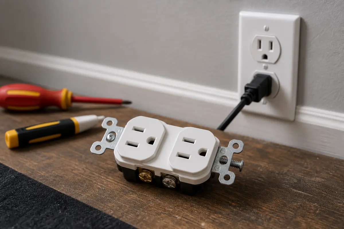 Loose duplex outlet receptacle shown before matching amperage and wiring type