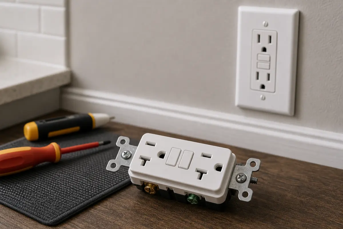 Loose GFCI outlet receptacle shown before matching the circuit and box requirements