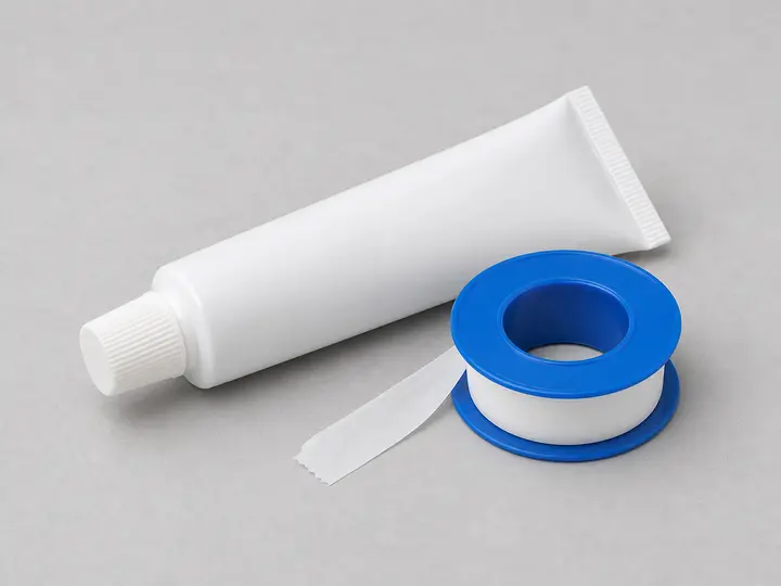Pipe thread sealant tube with PTFE plumber's tape