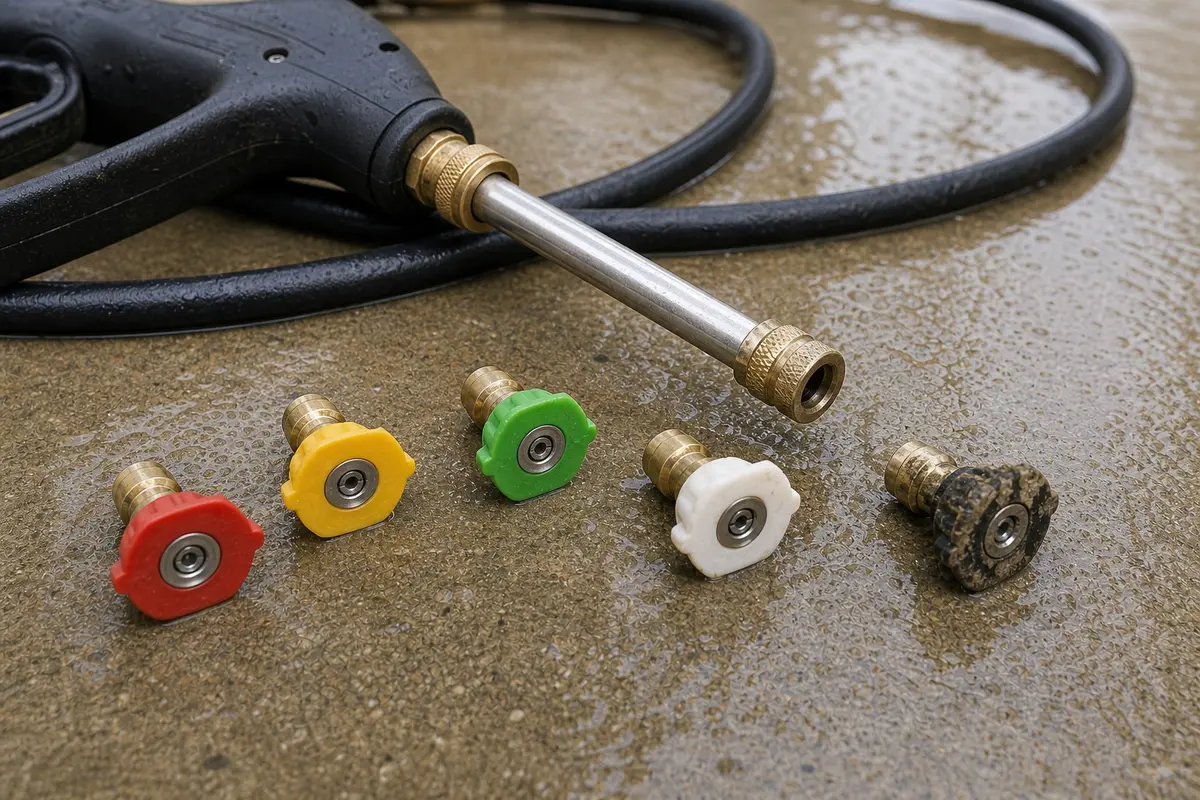 Pressure washer spray nozzle tips to compare after the trigger works with the tip removed