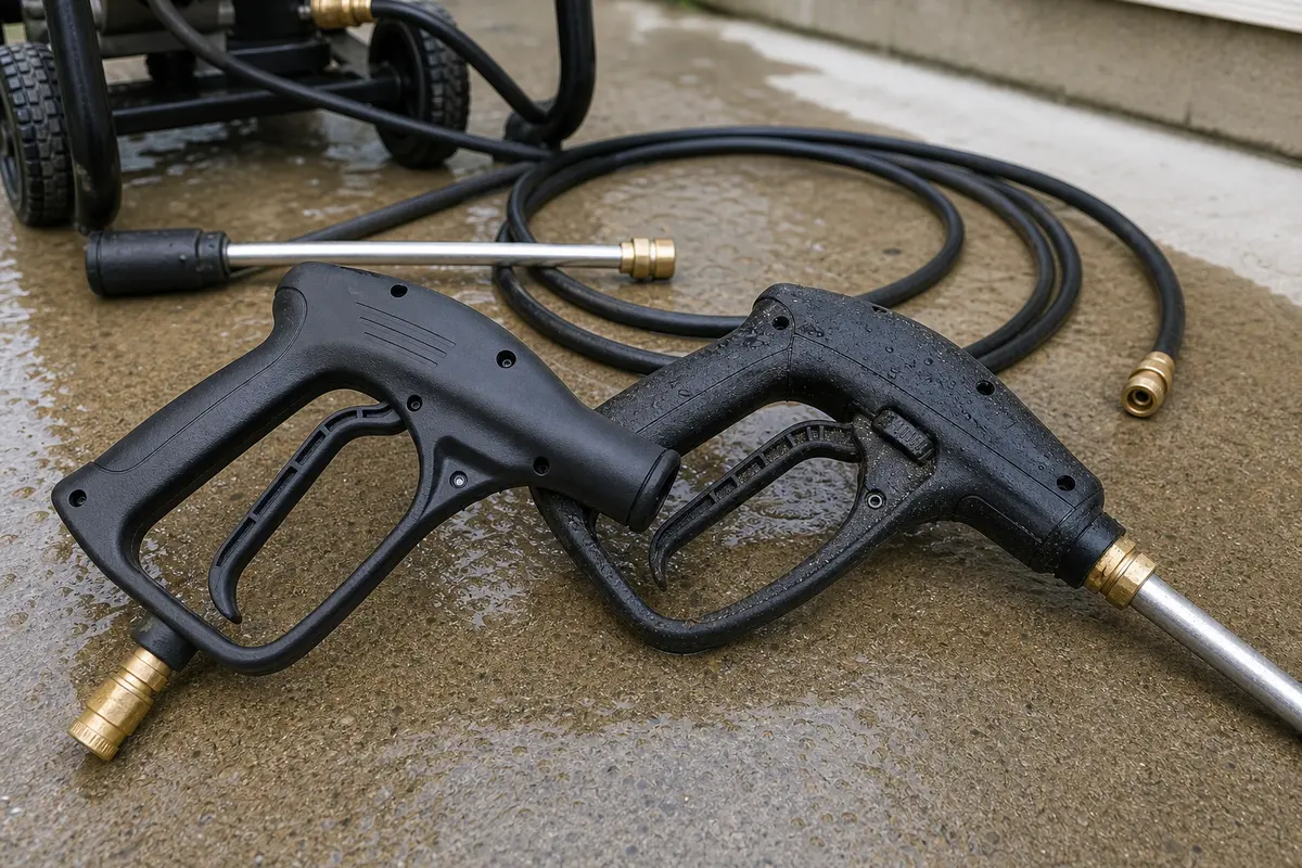 Replacement pressure washer trigger gun for a stuck leaking or unreliable trigger