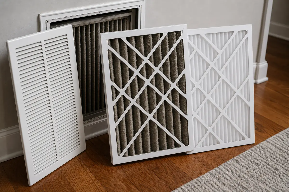 Replacement HVAC air filter used during a duct rattle airflow check
