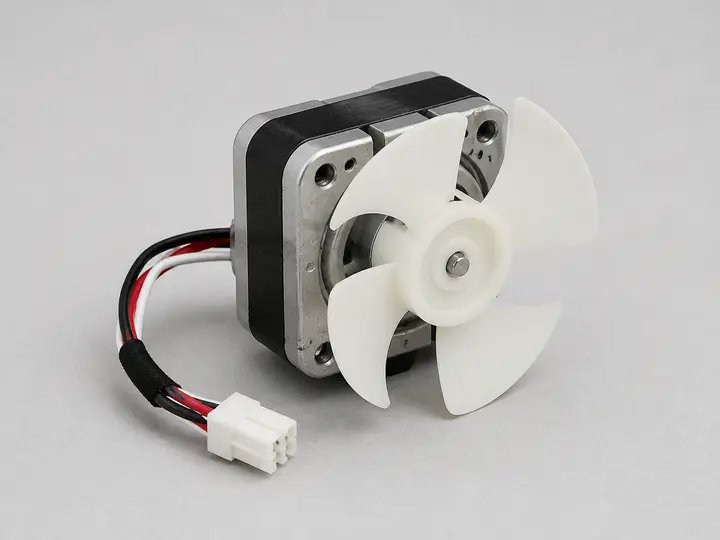Refrigerator evaporator fan motor assembly with blade and wiring connector