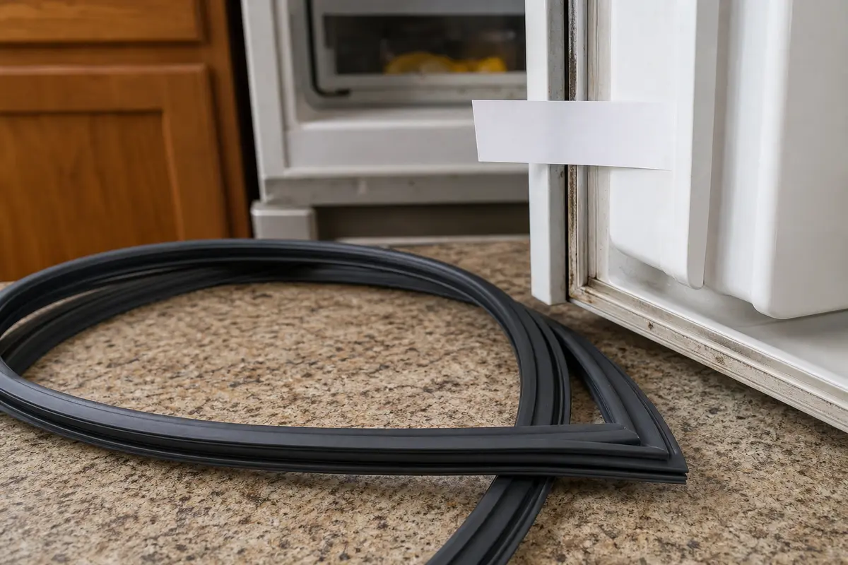 Refrigerator door gasket compared after a paper test for constant running
