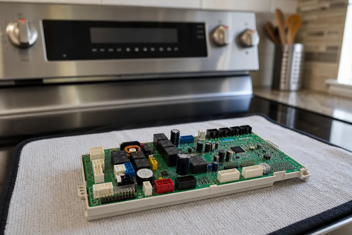 Samsung oven control board shown in the repair area for samsung oven control panel not responding