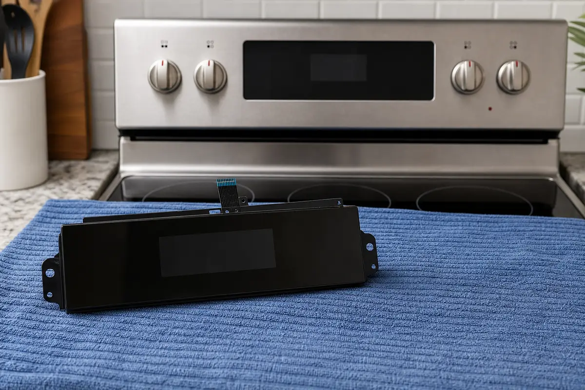 Samsung oven user interface assembly shown in the repair area for samsung oven control panel not responding