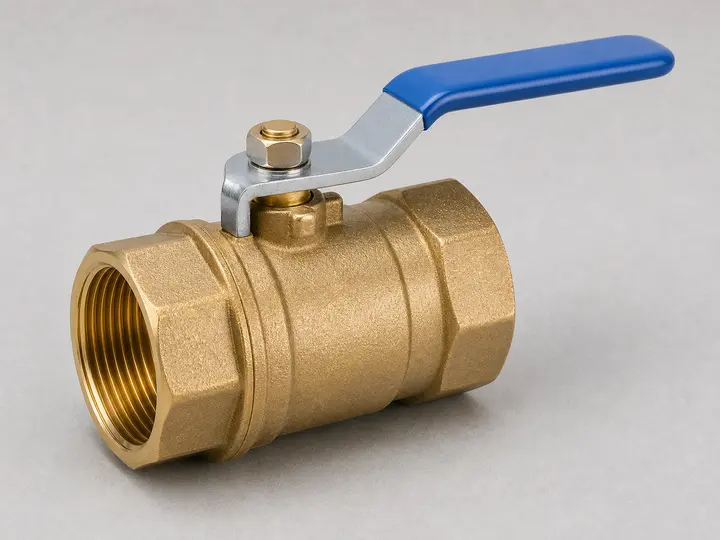 Larger one inch threaded brass ball valve with blue lever handle