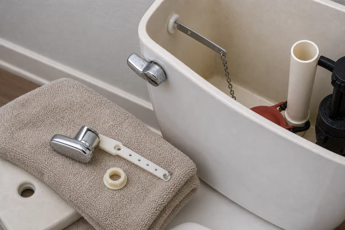 Toilet trip lever and chain connection checked when a toilet keeps running