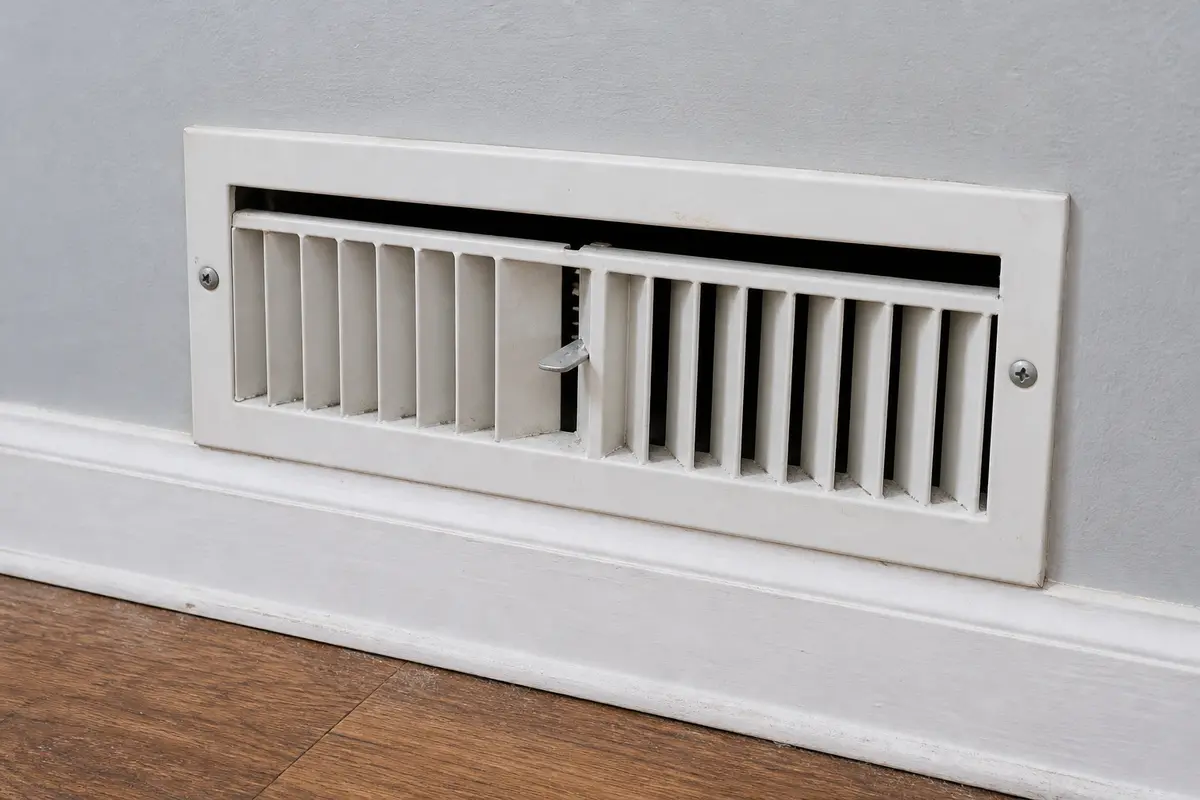 Partly closed adjustable supply register cover that can cause whistling vent noise