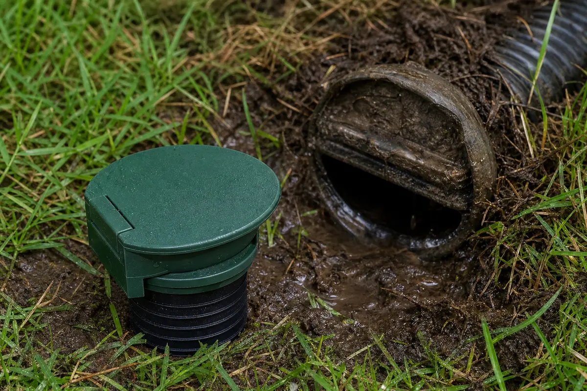 Pop-up drain emitter for a confirmed yard drain outlet repair