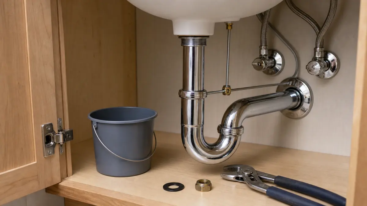 Bathroom sink tailpiece and pop-up pivot rod under the sink