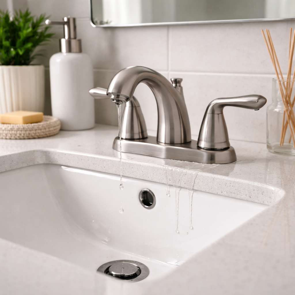 Bathroom sink leaking in a vanity