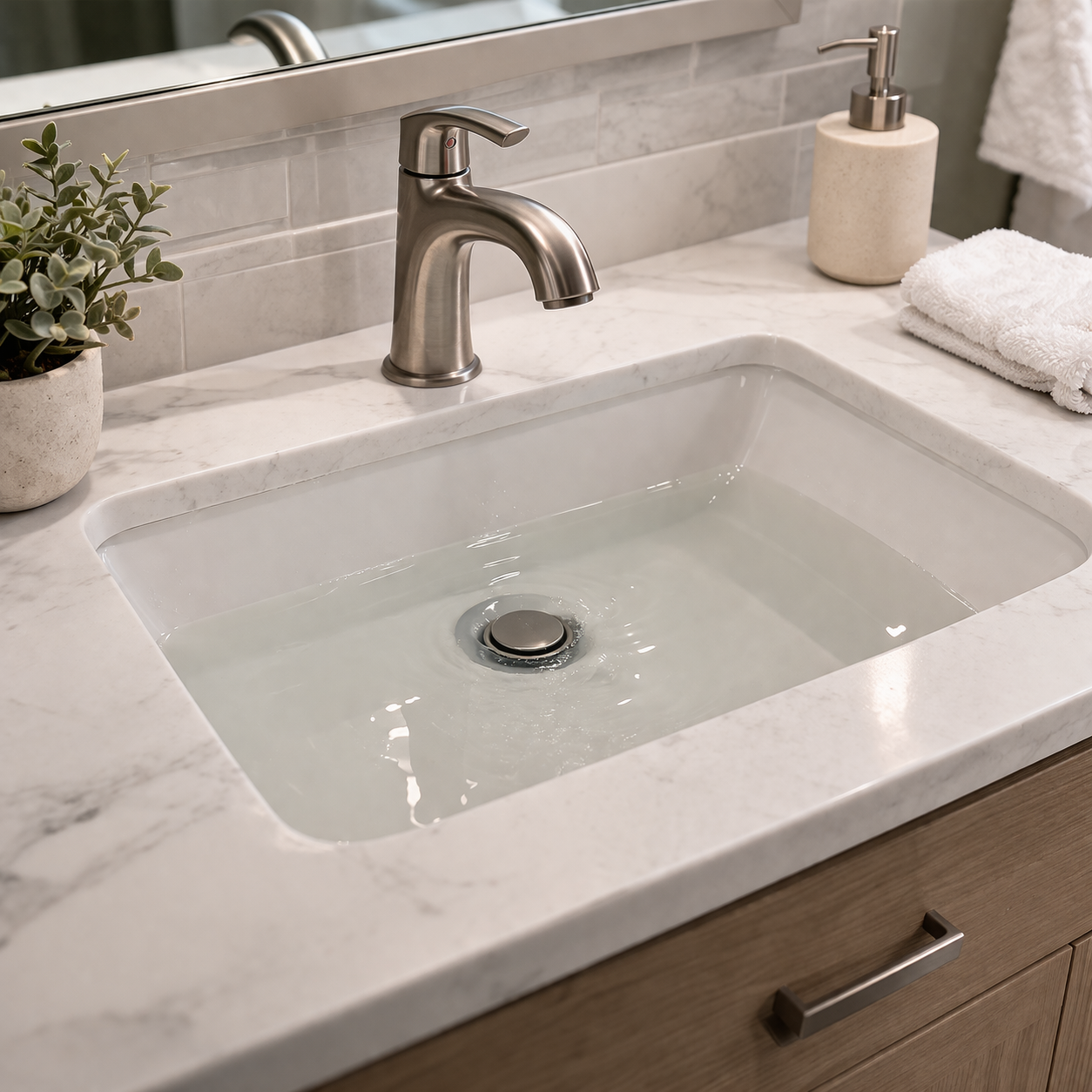 Bathroom sink associated with not draining