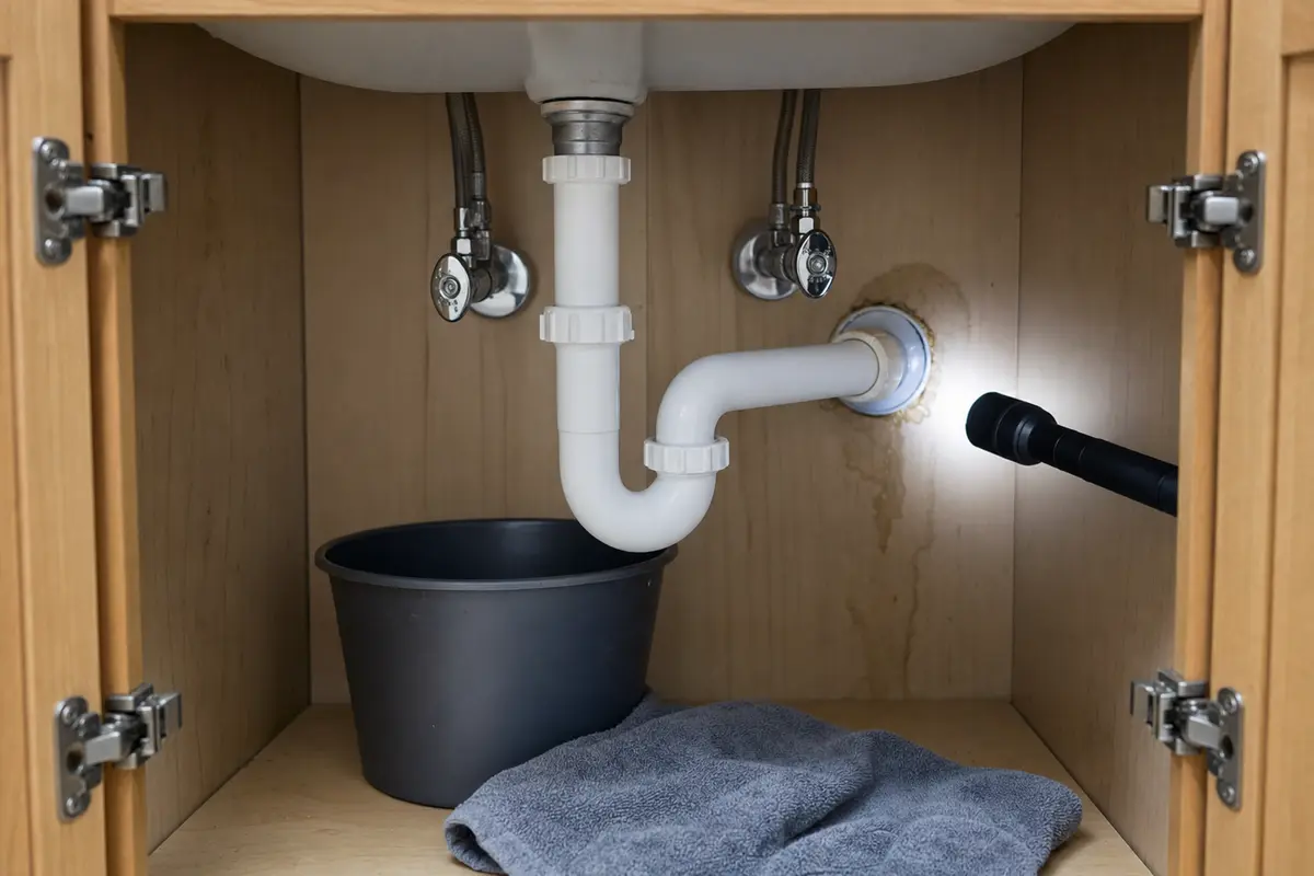 Bathroom sink wall drain and P-trap clue for branch backup