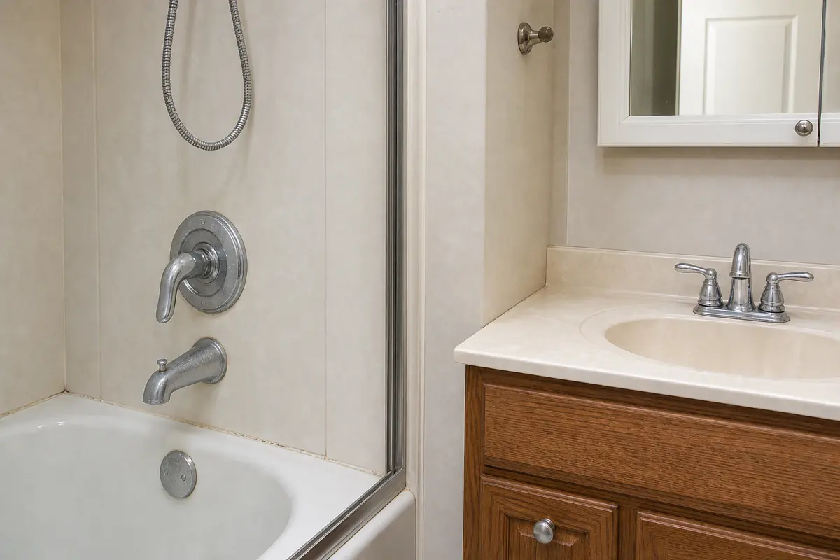 Bathtub and nearby sink used to compare hot water temperature