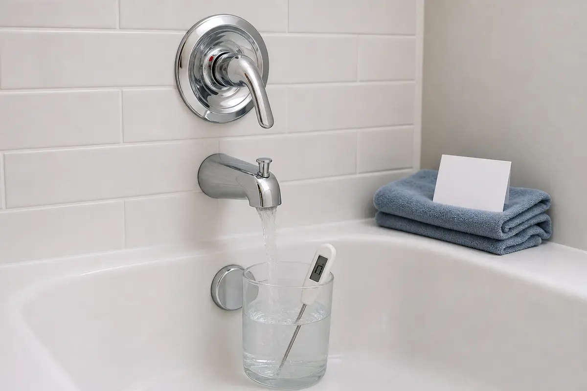 Bathtub no hot water test with thermometer under tub spout