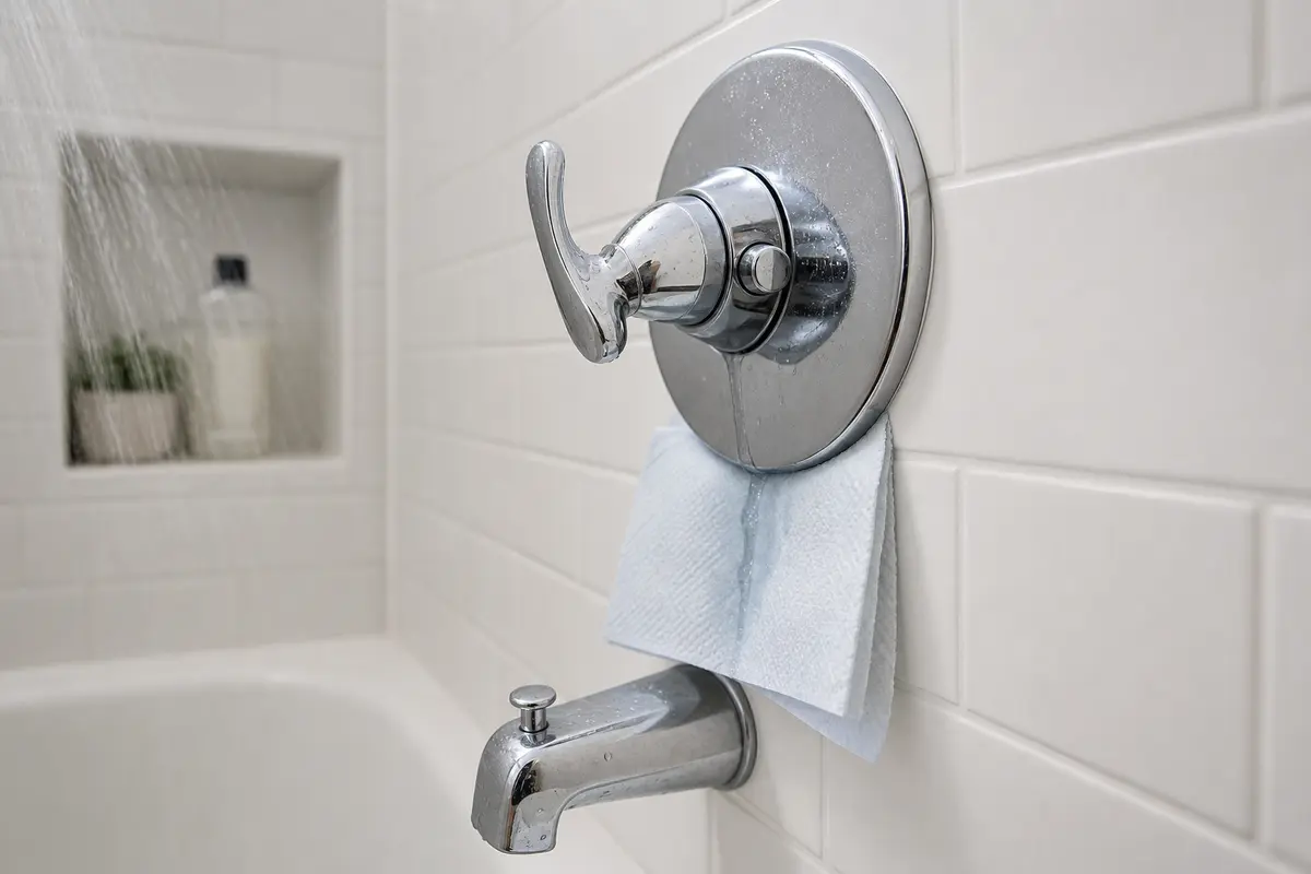 Water streak at bathtub shower valve trim during diverter leak test