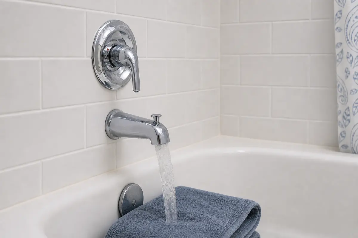 Bathtub spout running while valve handle is off