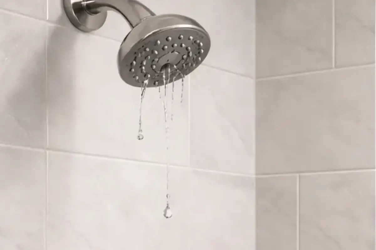 Shower head dripping after shutoff while checking whether the leak is from the nozzles or threaded joint
