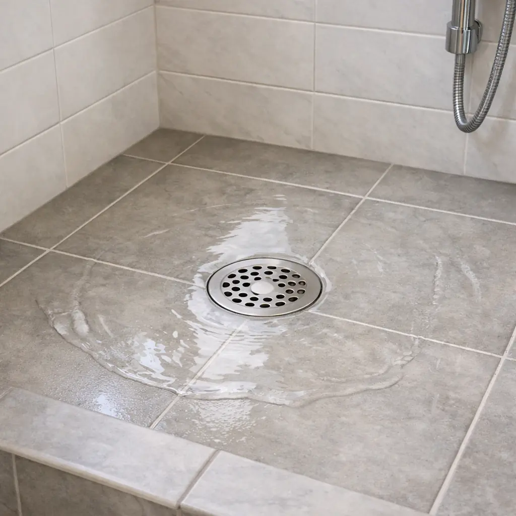Shower not draining with water pooled around the floor drain cover
