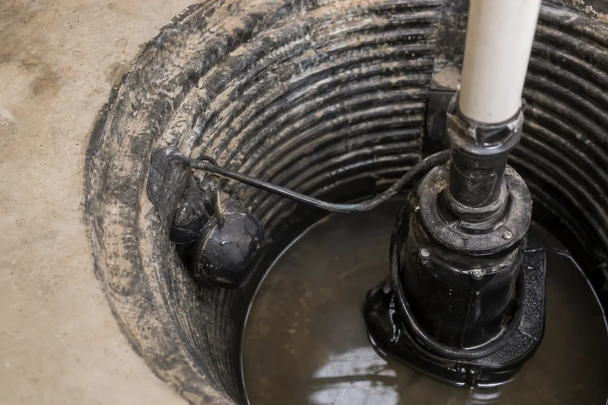 Sump pump float stuck against pit wall and cord inside the basin