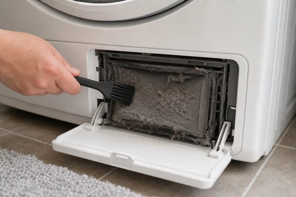 Small soft brush cleaning accessible dryer lint screen area