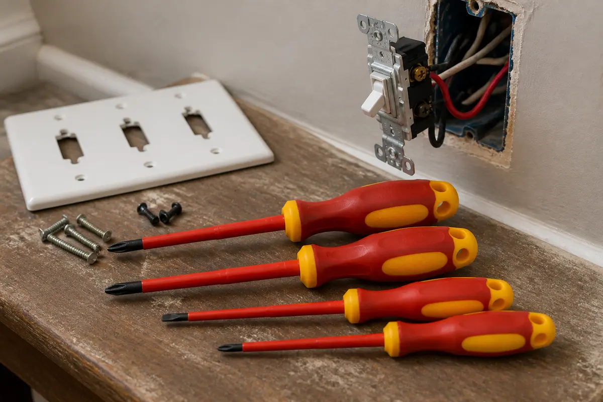 Insulated screwdriver set for a power-off 3-way switch repair