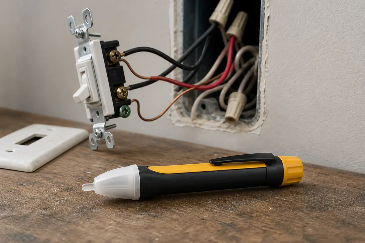 Non-contact voltage tester for checking a de-energized 3-way switch box