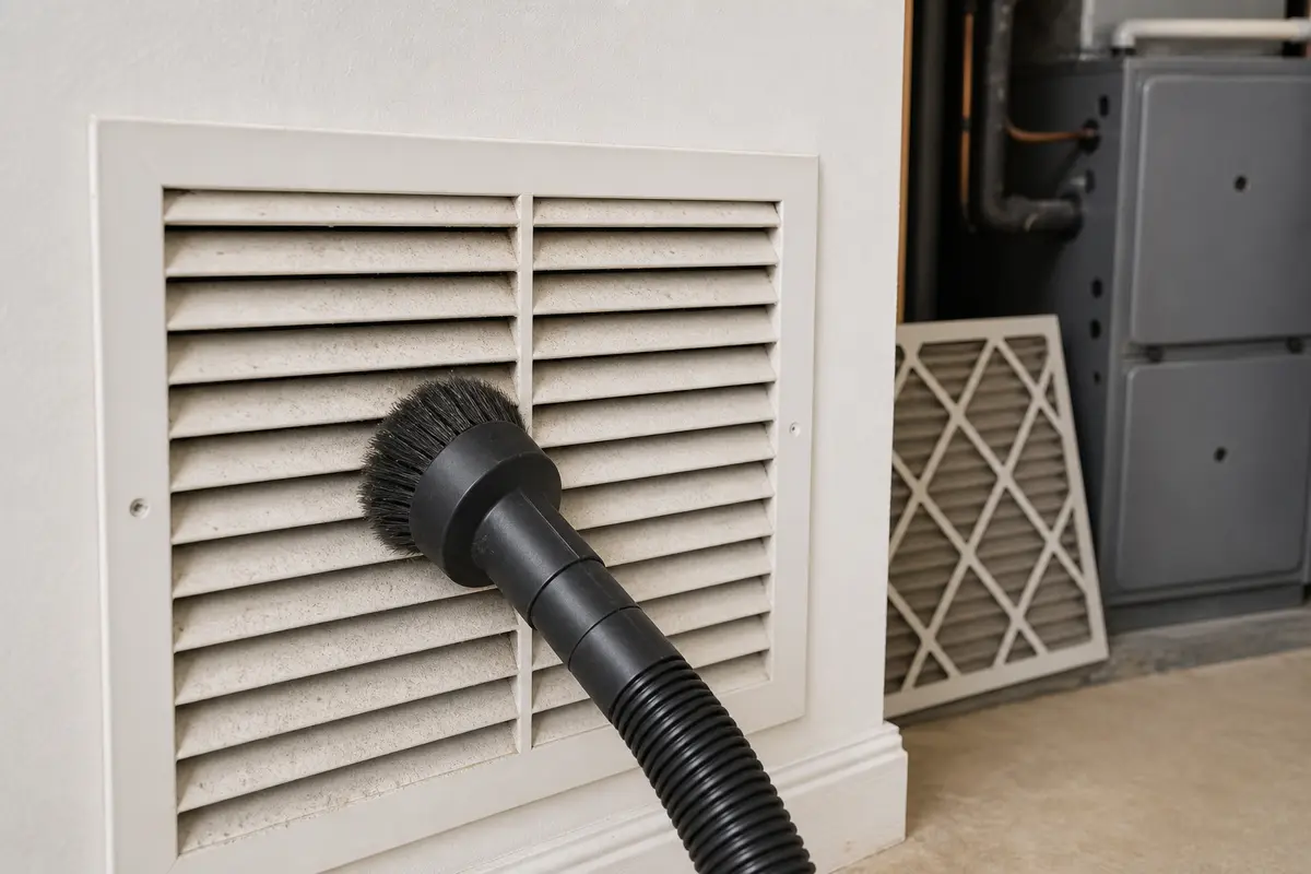 Soft brush or vacuum brush for ac smells musty vent checks
