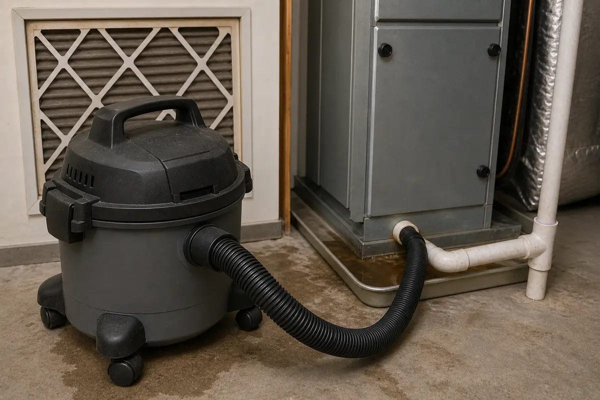 Wet-dry vacuum for accessible condensate checks on ac smells musty